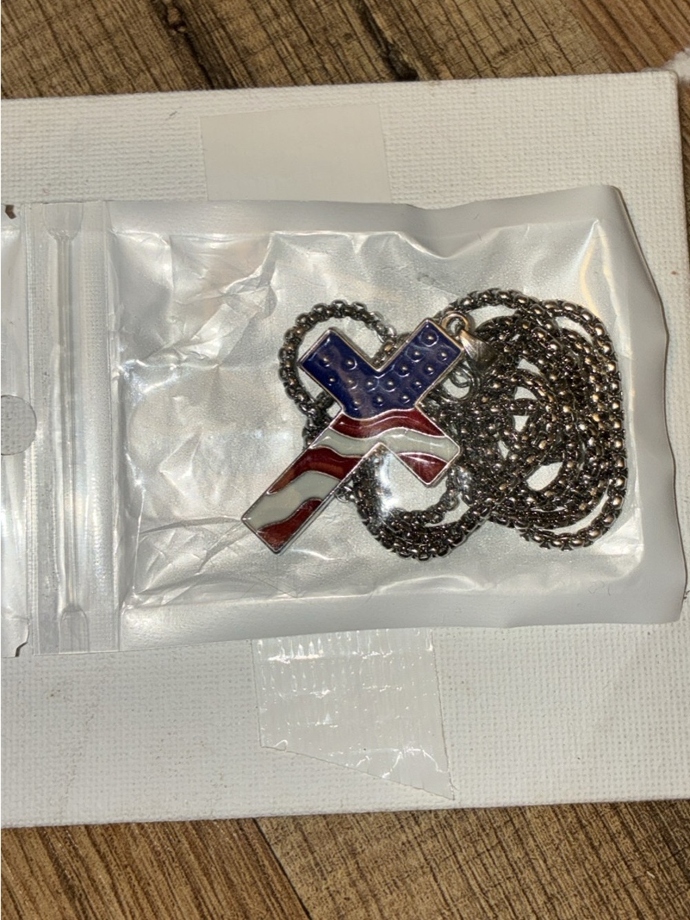 Patriotic Cross Pendant Necklace - American Flag Enamel